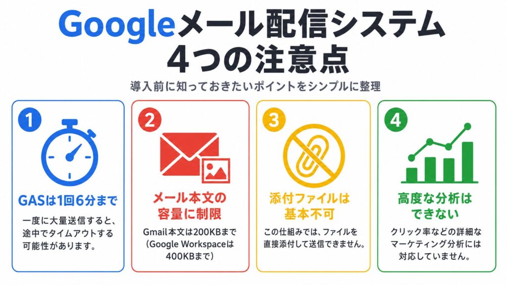 Googleメール配信システムの注意点４つを簡素にまとめた画像