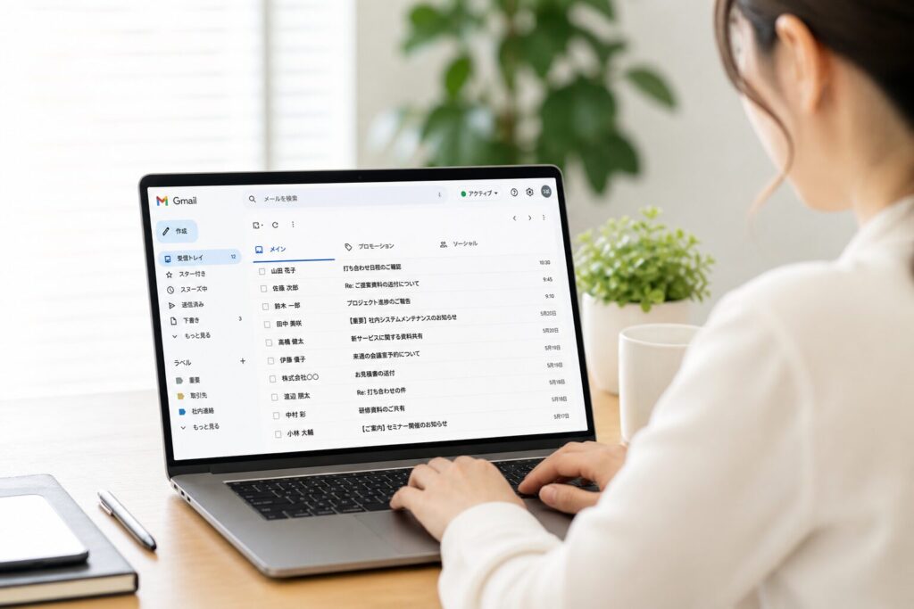 オフィスでGmailを操作する女性社員