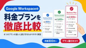 Google Workspaceの料金プランを比較し、4つのプランの違いと選び方を解説する見出し画像
