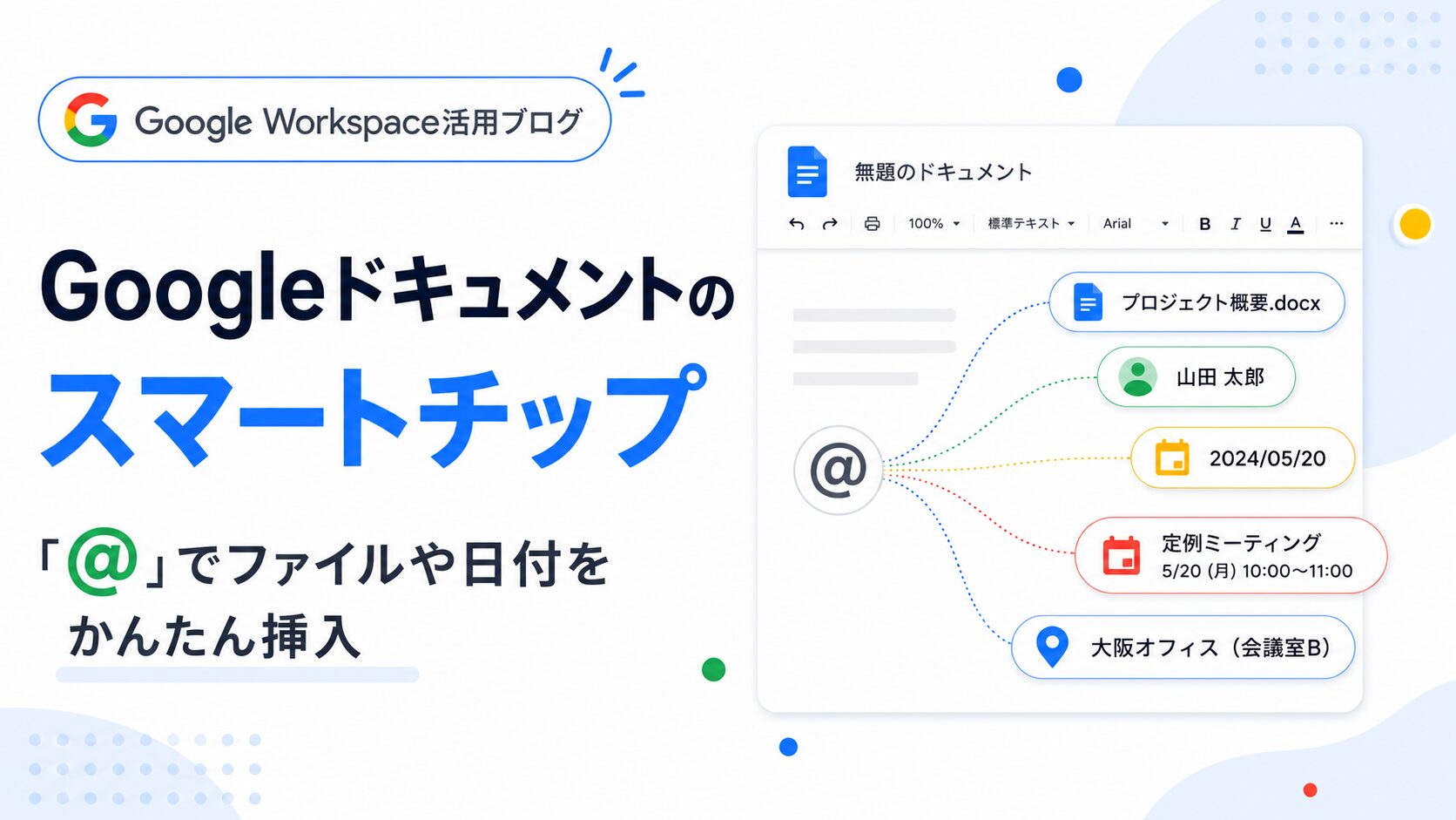 Googleドキュメントのスマートチップとは？「@」でファイルや日付をかんたん挿入できる便利機能